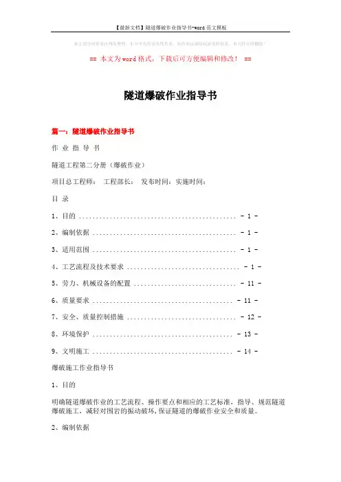 【最新文档】隧道爆破作业指导书-word范文模板 (11页)