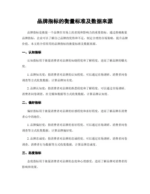 品牌指标的衡量标准及数据来源