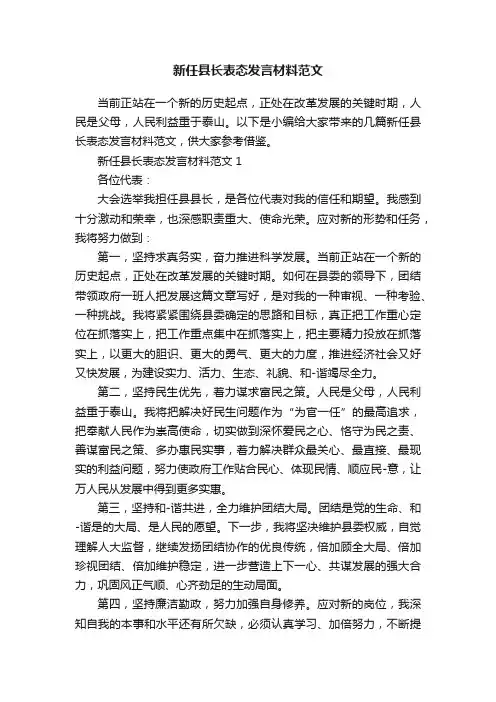 新任县长表态发言材料范文