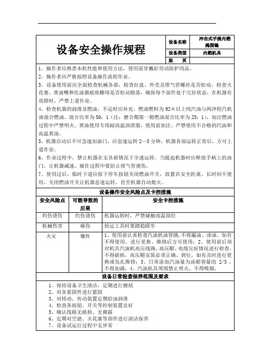 设备安全操作规程(冲击式手提内燃捣固镐)