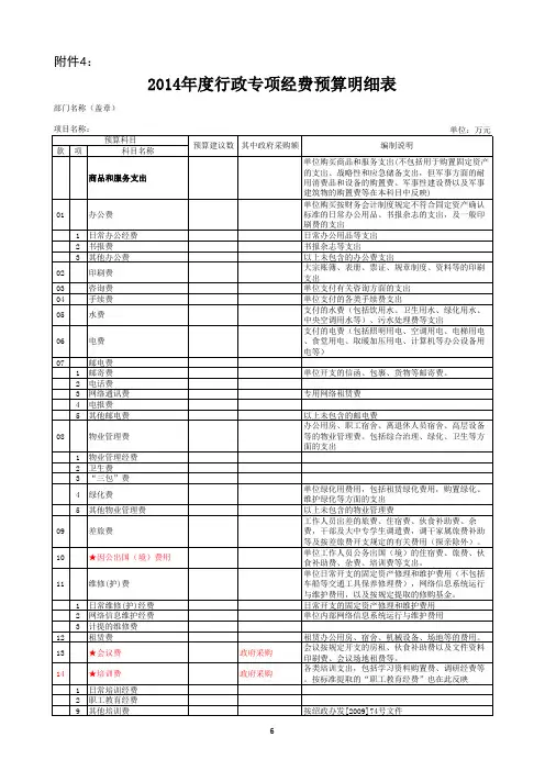 2014预算编制明细表