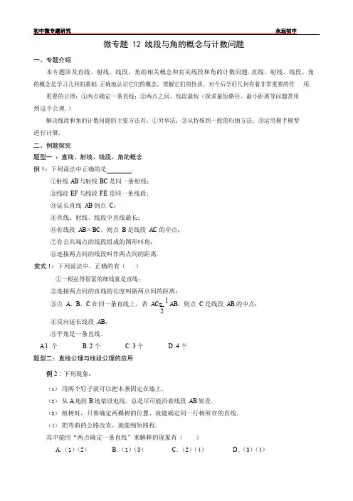 初中数学研究微专题12 线段与角的概念及计数问题