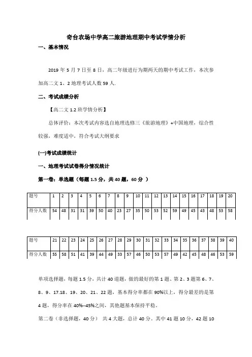高二旅游地理期中试卷分析
