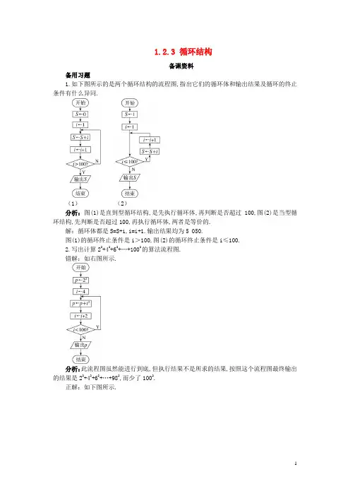 高中数学第1章算法初步12流程图123循环结构备课素材苏教版3.