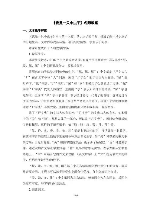 (统编版)部编版二年级语文下册第11课《我是一只小虫子》名师教案