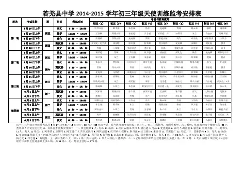 2015年5月九年级天使训练监考试卷讲评晚自习安排表