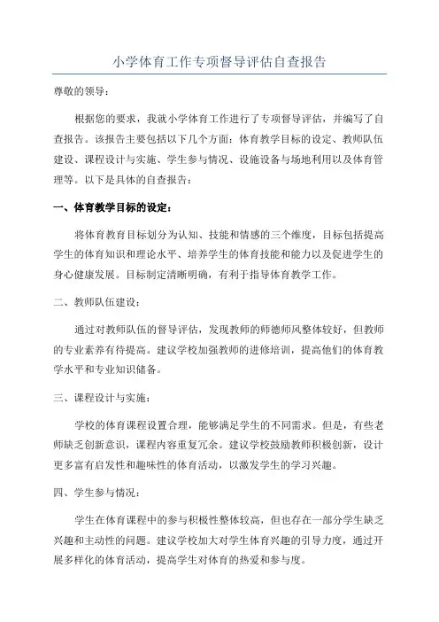 小学体育工作专项督导评估自查报告