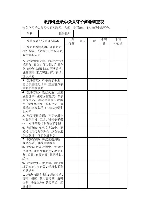 教师课堂教学效果评价问卷调查表