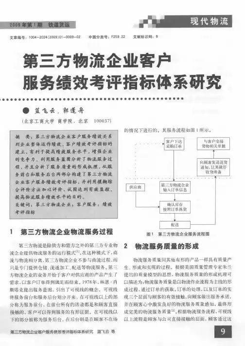 第三方物流企业客户服务绩效考评指标体系研究