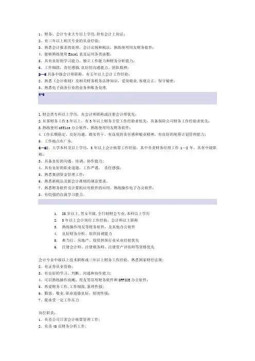 会计招聘职业要求【范本模板】