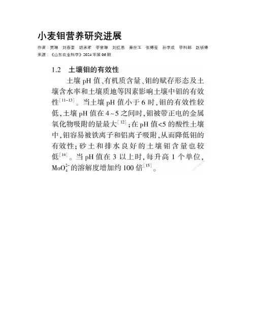 小麦钼营养研究进展