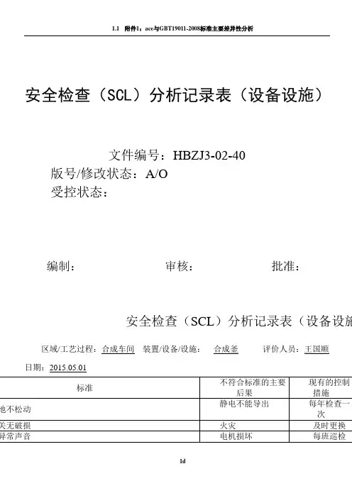 安全检查分析(SCL)记录表(设备、设施)