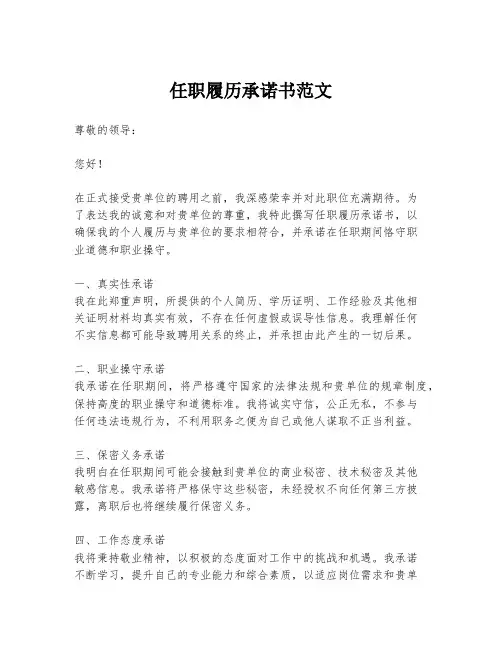 任职履历承诺书范文