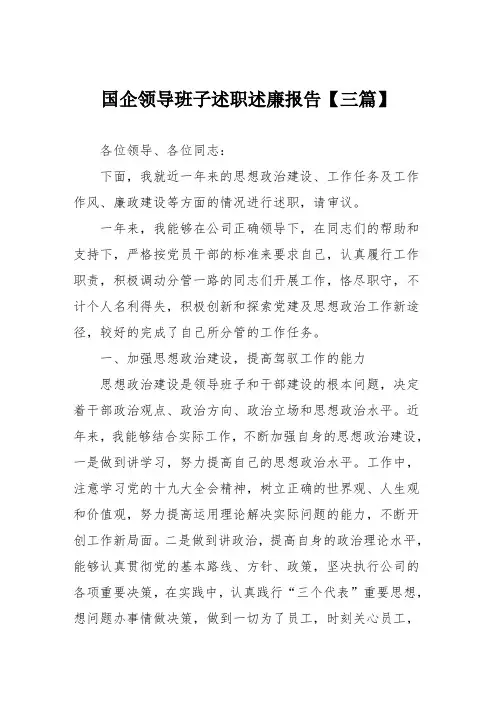 国企领导班子述职述廉报告【三篇】