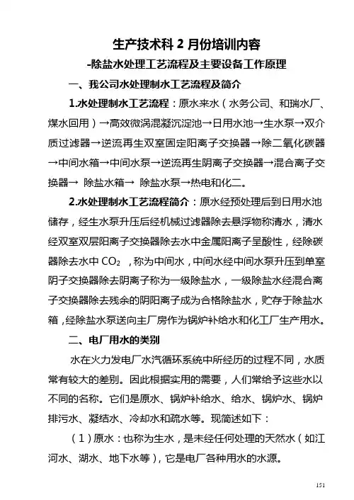 生技科2月份培训资料-除盐水制水的工艺流程及注意事项