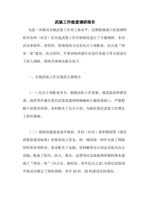 2020年武装工作检查调研报告