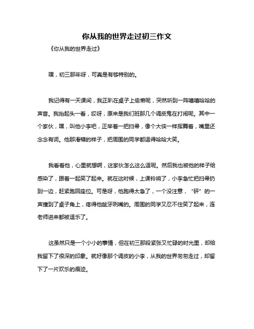 你从我的世界走过初三作文