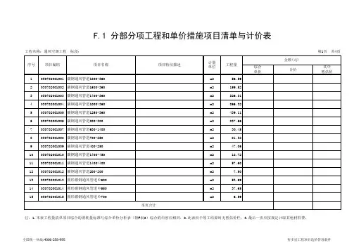 通风空调工程-工程量清单编制使用报表集合(城步招标)