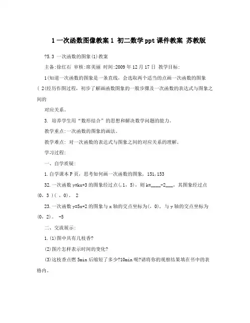 最新1一次函数图像教案1+初二数学ppt课件教案+苏教版优秀名师资料