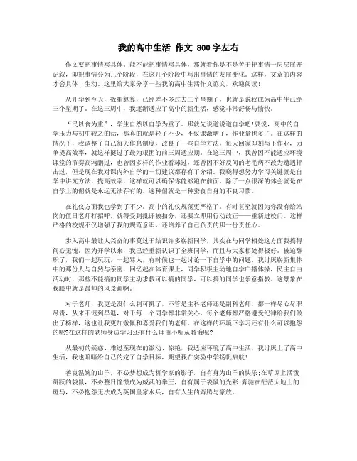我的高中生活 作文 800字左右
