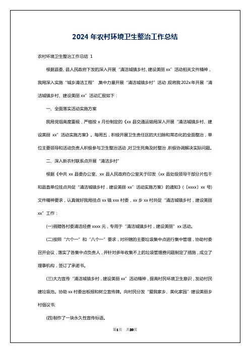 2024年农村环境卫生整治工作总结