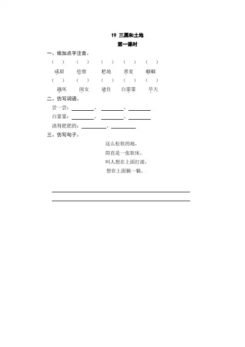 部编版六年级上册课时练19三黑和土地