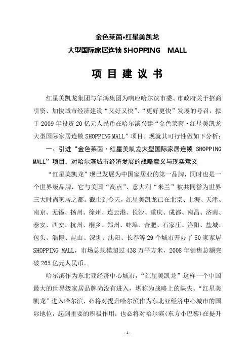 红星美凯龙项目建议书