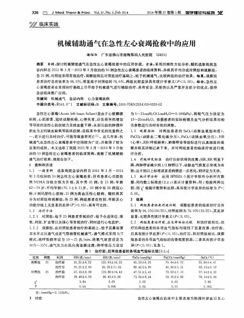 机械辅助通气在急性左心衰竭抢救中的应用