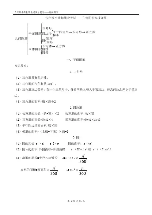 六年级小升初毕业考试总复习——几何图形专项复习(附答案)