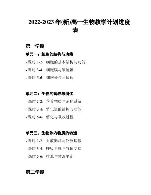 2022-2023年(新)高一生物教学计划进度表