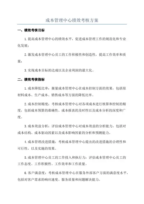 成本管理中心绩效考核方案