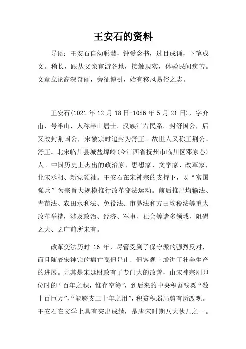 王安石的资料