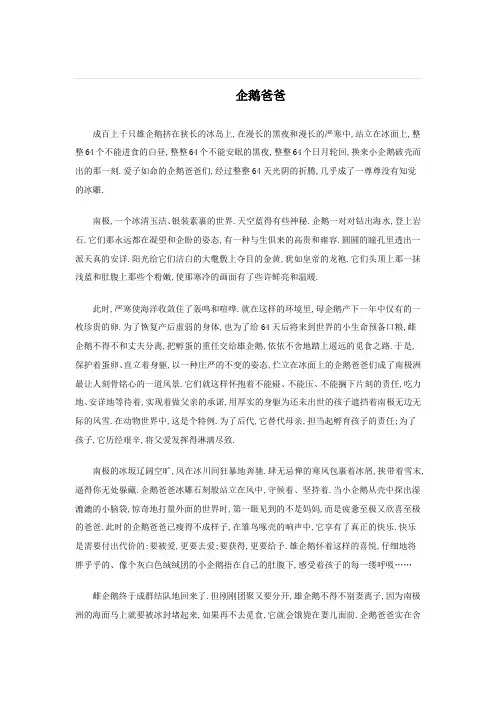 企鹅爸爸课文原文