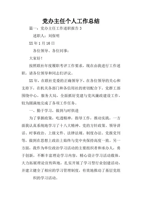 党办主任个人工作总结