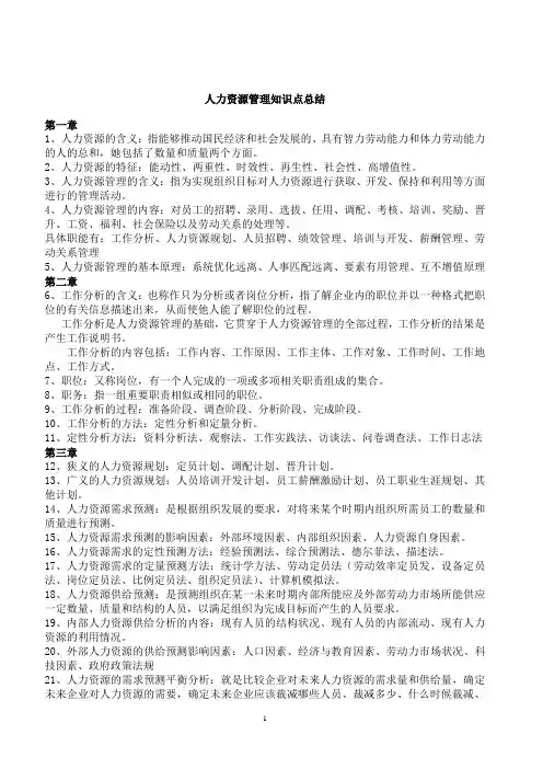 人力资源管理知识点总结
