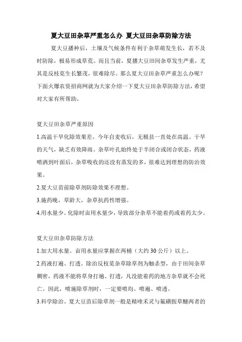 夏大豆田杂草严重怎么办 夏大豆田杂草防除方法.doc