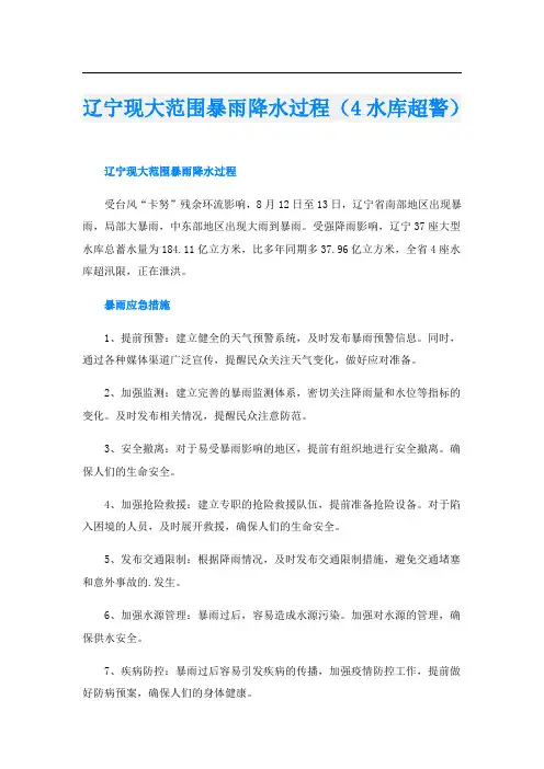 辽宁现大范围暴雨降水过程(4水库超警)