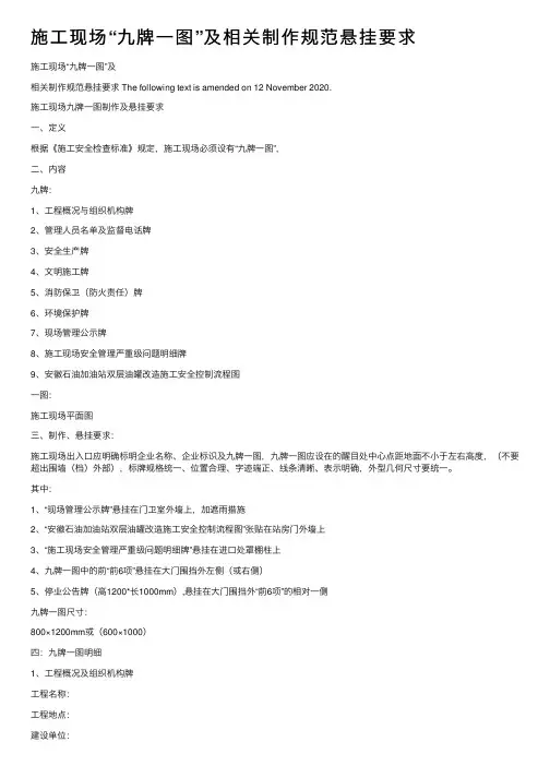 施工现场“九牌一图”及相关制作规范悬挂要求