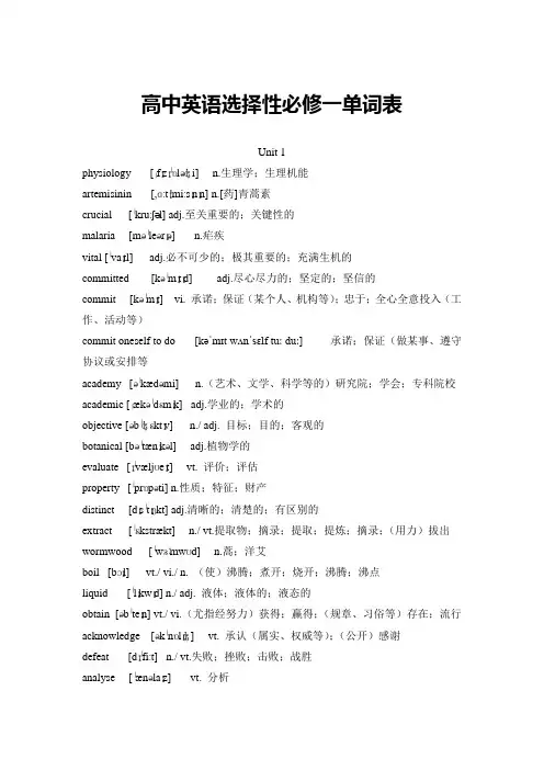 高中英语选择性必修一单词表
