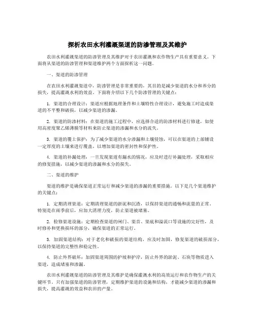 探析农田水利灌溉渠道的防渗管理及其维护