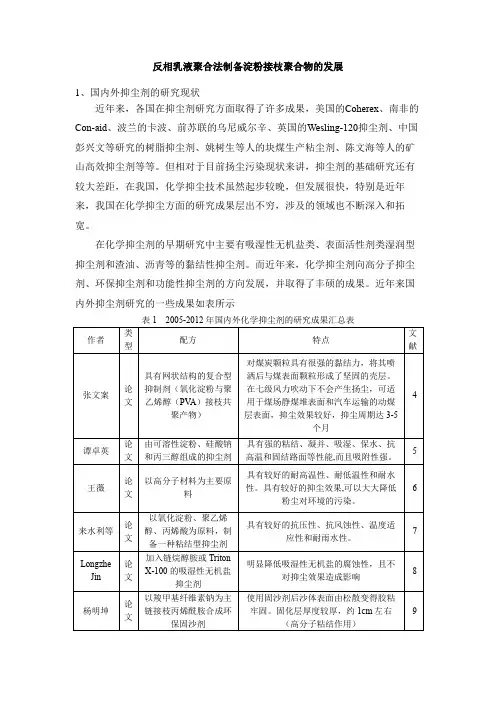 反相聚乳法合成淀粉接枝聚合物的研究进展