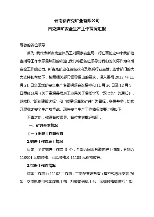 新吉克煤矿安全生产工作情况汇报(国家安监局)