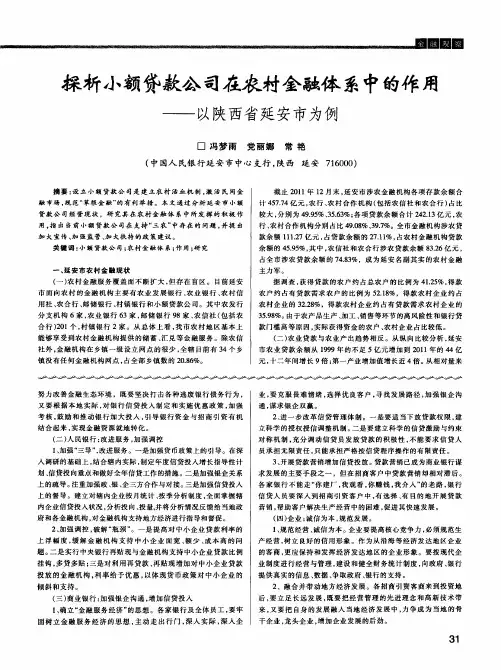 探析小额贷款公司在农村金融体系中的作用——以陕西省延安市为例