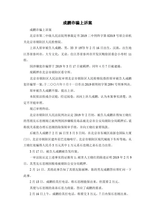 最新-成鹏诈骗上诉案 精品