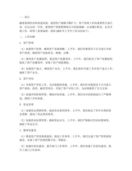 集团资产部总结范文