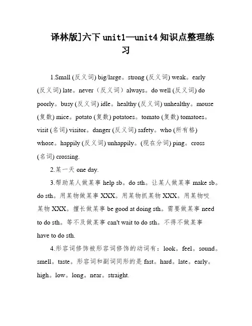 译林版]六下unit1—unit4知识点整理练习