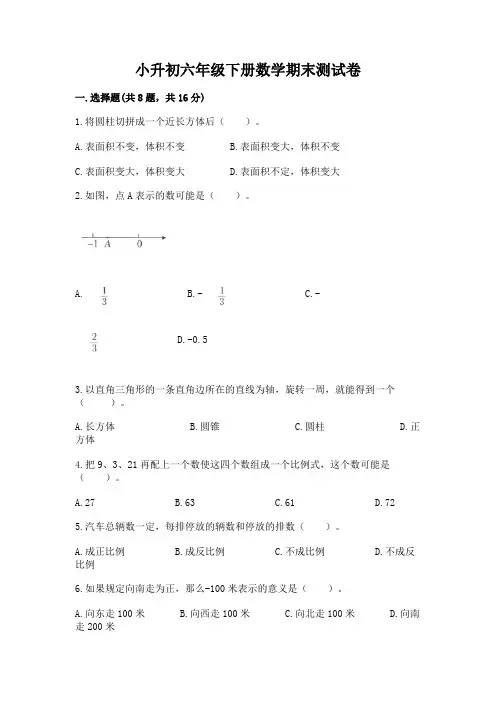 小升初六年级下册数学期末测试卷附参考答案(完整版)