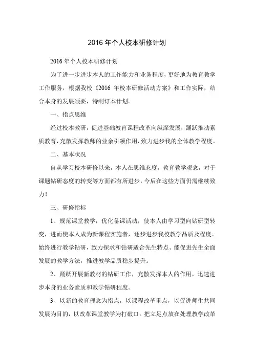 2016年个人校本研修计划