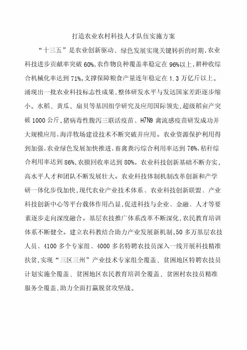 打造农业农村科技人才队伍实施方案