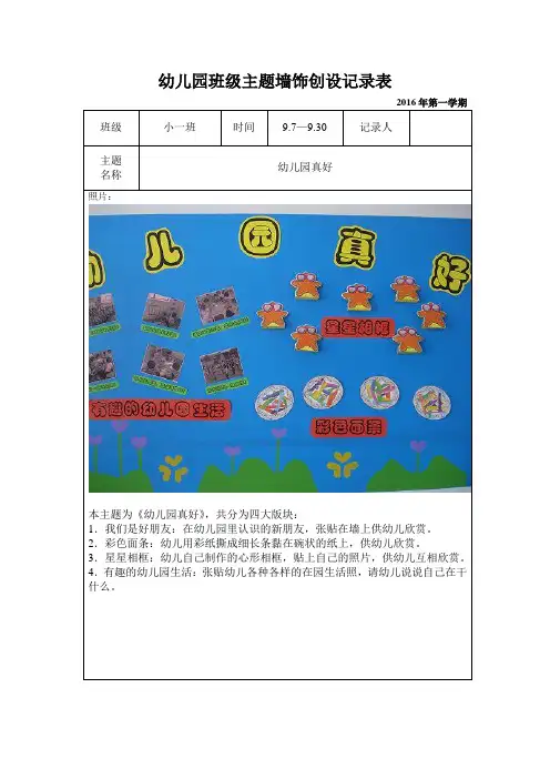 小班上建构式课程主题墙饰创设记录表
